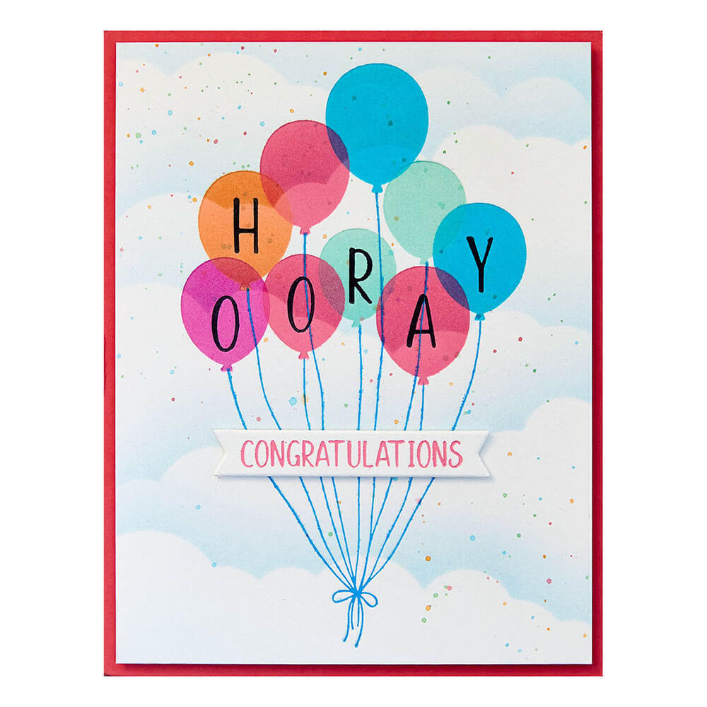 Spellbinders BetterPress Registration Press Plate & Die Set - Cheers To You Collection - Happy Hooray Balloons