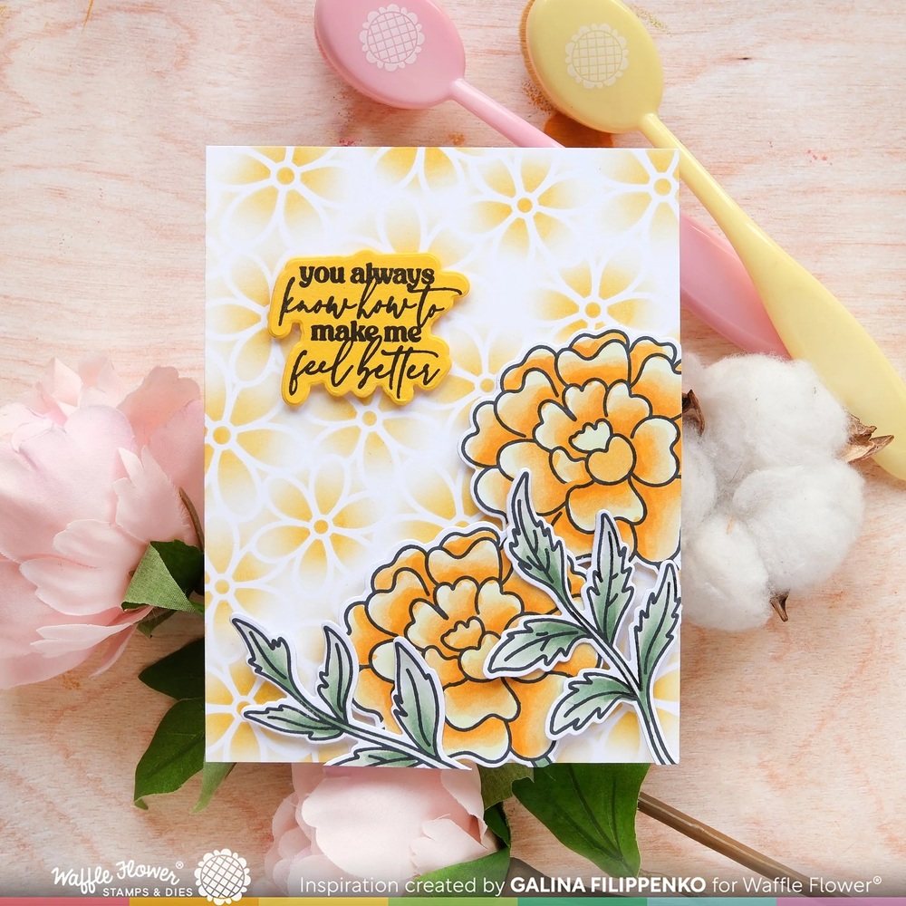 Waffle Flower Clear Stamps - Sketched Marigold 421661