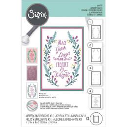 Sizzix A6 Layered Stencils 4/Pkg - Merry & Bright #3 by Jen Long 666737