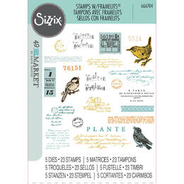 Sizzix A5 Clear Stamps (23PK) w/ Framelits Die (5PK) - Bird Song by 49 and Market 666704