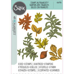 Sizzix A5 Clear Stamps (8PK) w/ Framelits Die (8Pk) - Forever Leaves by 49 and Market 666706