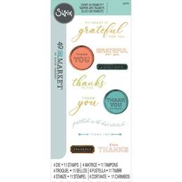 Sizzix Clear Stamps (11PK) w/ Framelits Die (4PK) - Thankful Sentiments by 49 and Market 666708