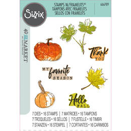 Sizzix A5 Clear Stamps (16PK) w/ Framelits Die (7PK) - Pencil Line Harvest by 49 and Market 666709