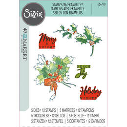 Sizzix A5 Clear Stamps (12PK) w/ Framelits Die (5PK) - Pencil Line Holly by 49 and Market 666710