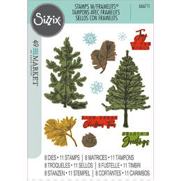 Sizzix A5 Clear Stamps (16PK) w/ Framelits Die (5PK) - Pine Holidays by 49 and Market 666711