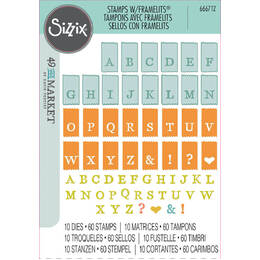 Sizzix A5 Clear Stamps (60PK) w/ Framelits Die (10PK) - Tab Stamp Alpha by 49 and Market 666712