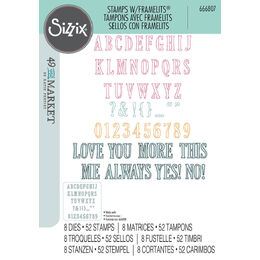 Sizzix A5 Clear Stamps (52PK) w/ Framelits (8PK) - Fine Line Alpha 01 By 49 and Market 666807