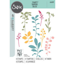 Sizzix A5 Clear Stamps 9PK - Fine Stems 01 By 49 and Market 666809