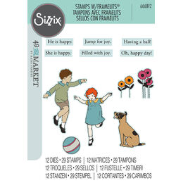 Sizzix A5 Clear Stamps (29PK) w/ Framelits (12PK) - Play Time by 49 and Market 666812