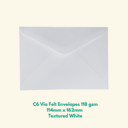 Via Felt White C6 Envelopes 118 gsm 20/pk 114 x 162mm