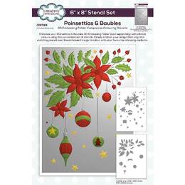 Creative Expressions 6in x 8in Companion Colouring Stencil - Poinsettias & Baubles (Set of 2)