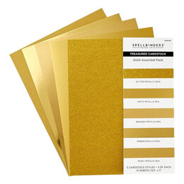 Spellbinders Treasured Cardstock 8 1/2"x 11 - Gold Assortment (15 Pack) SCSP-001